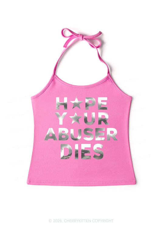 Abuser Dies Silver Foil Printed Y2K Halter Neck Cami Cherrykitten