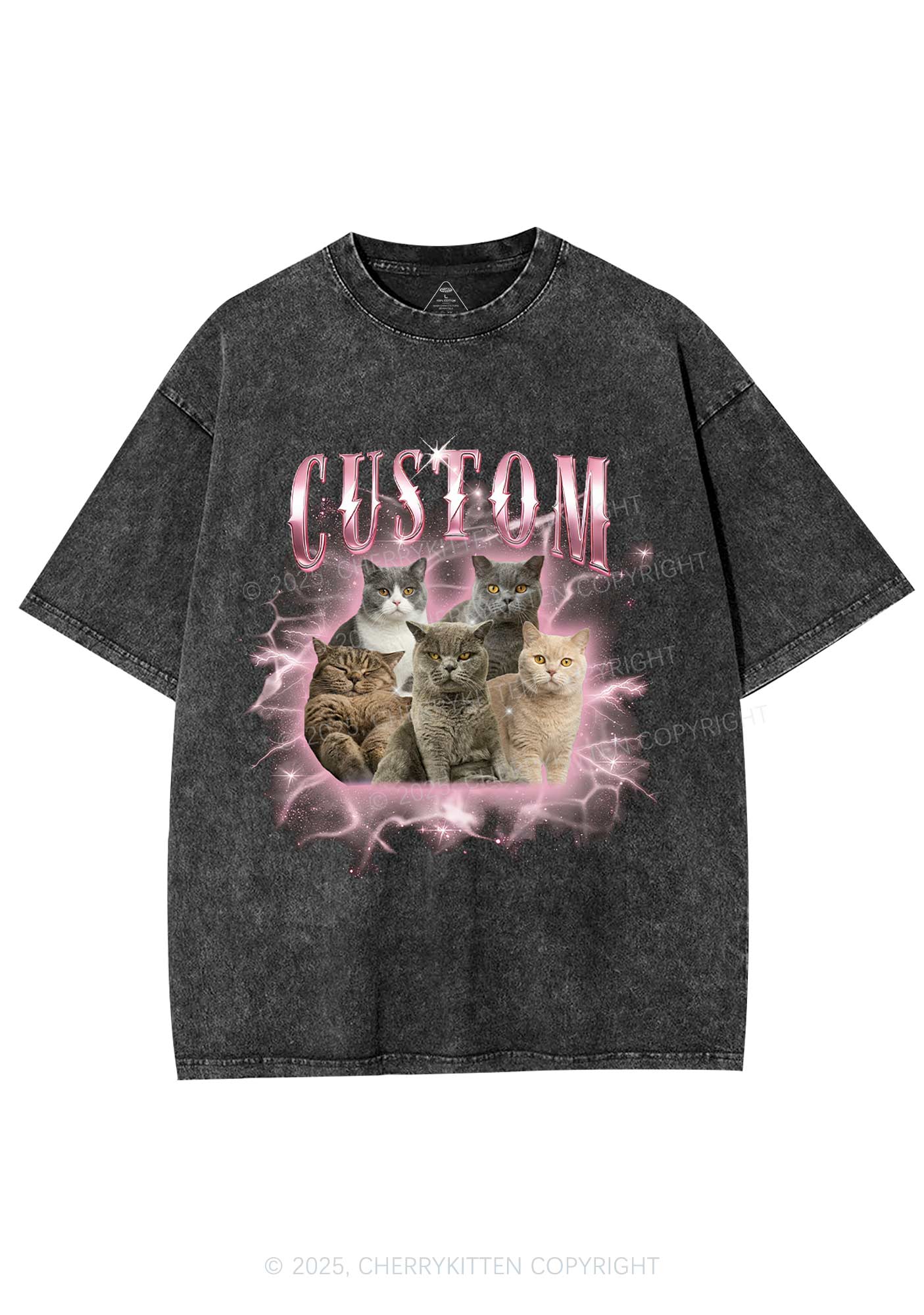 Custom Cat Photo Art Y2K Shirts Washed Tee Cherrykitten
