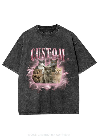Custom Cat Photo Art Y2K Shirts Washed Tee Cherrykitten