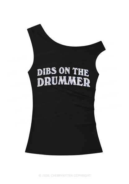 Glitter Dibs On The Drummer Y2K Off Shoulder Tank Top Cherrykitten