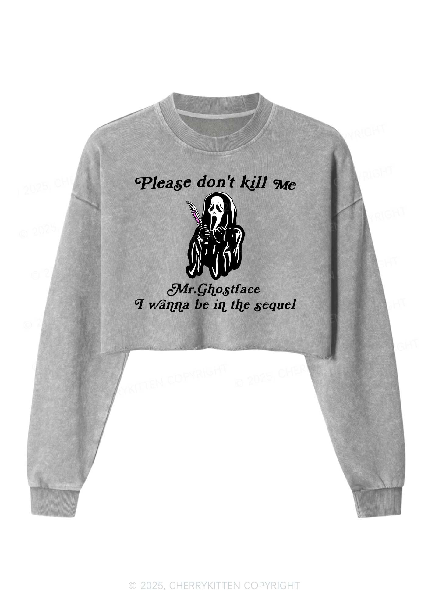 Halloween In The Sequel Y2K Crop Washed Sweatshirts Cherrykitten
