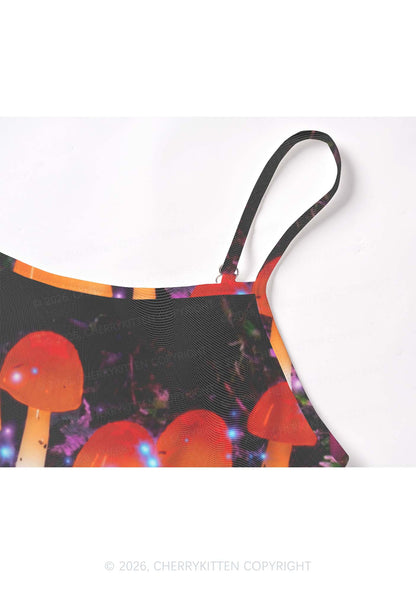 Lesbian Glowing Mushroom Pride Y2K Mesh Cami Tank Cherrykitten