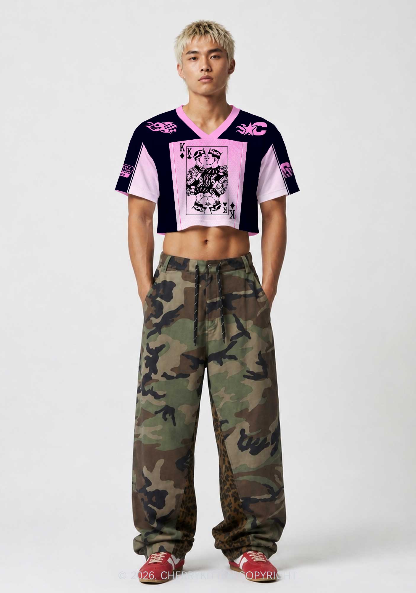 Pink Gradient Gay King Pride Y2K Crop Sport Jersey Shirts Cherrykitten