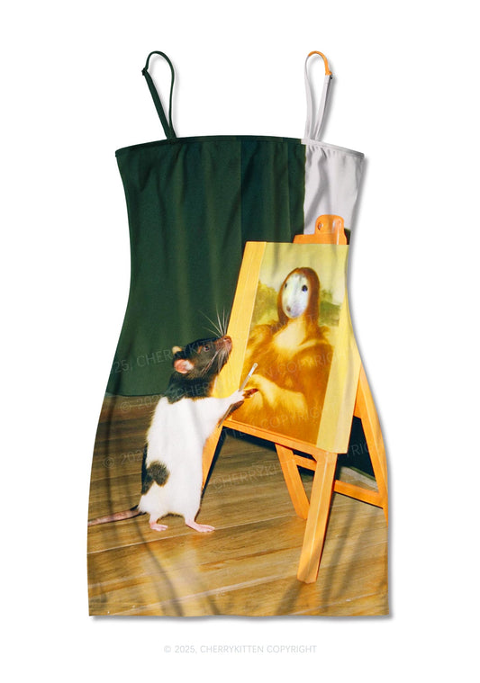 Painting Ratz Y2K Print Slip Dress Cherrykitten