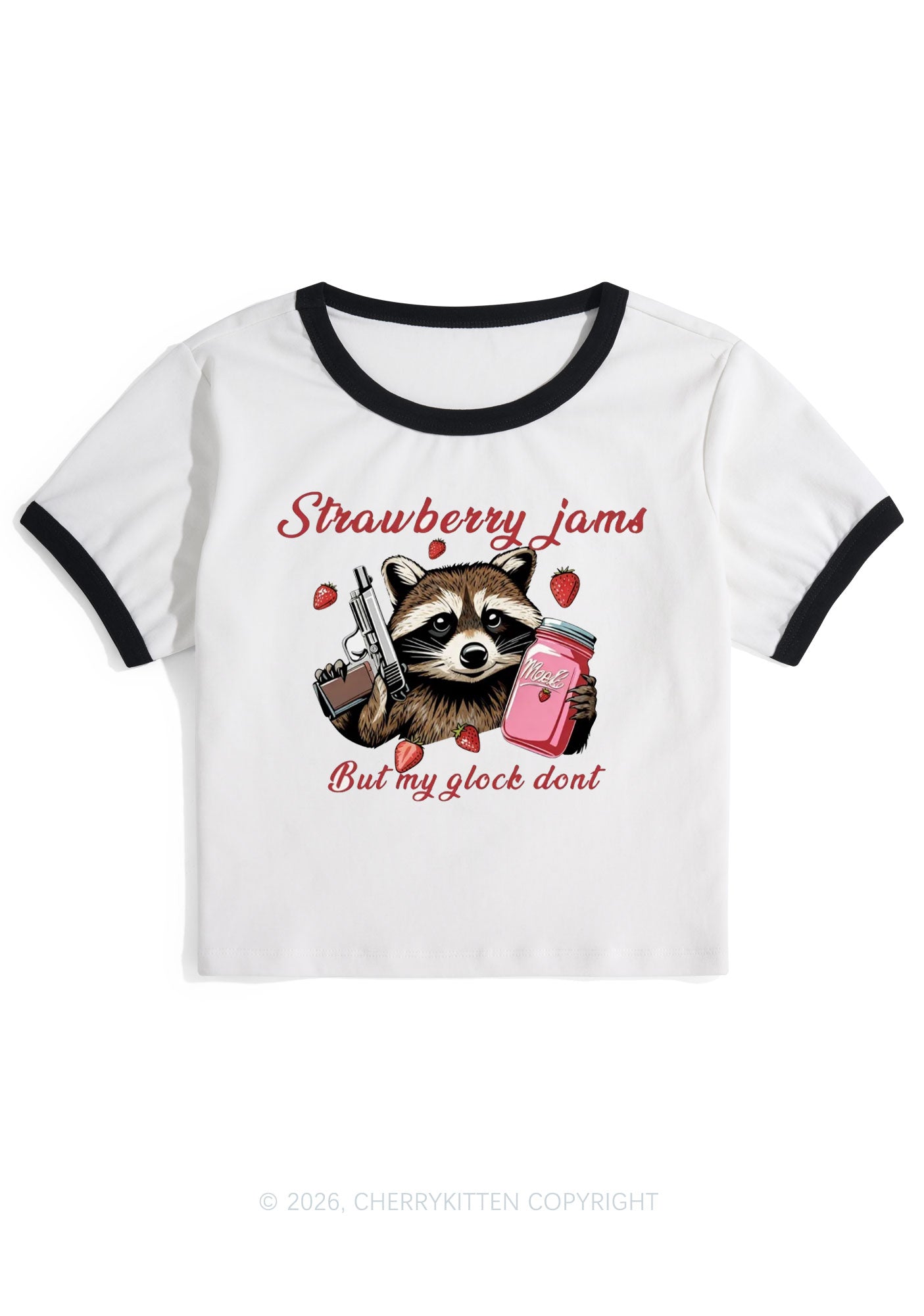 Strawberry Jams Raccoon Y2K Ringer Tee Cherrykitten