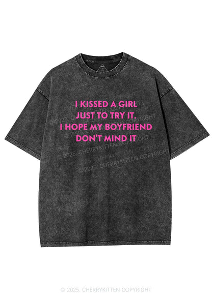 I Just Kissed A Girl Pride Y2K Shirts Washed Tee Cherrykitten