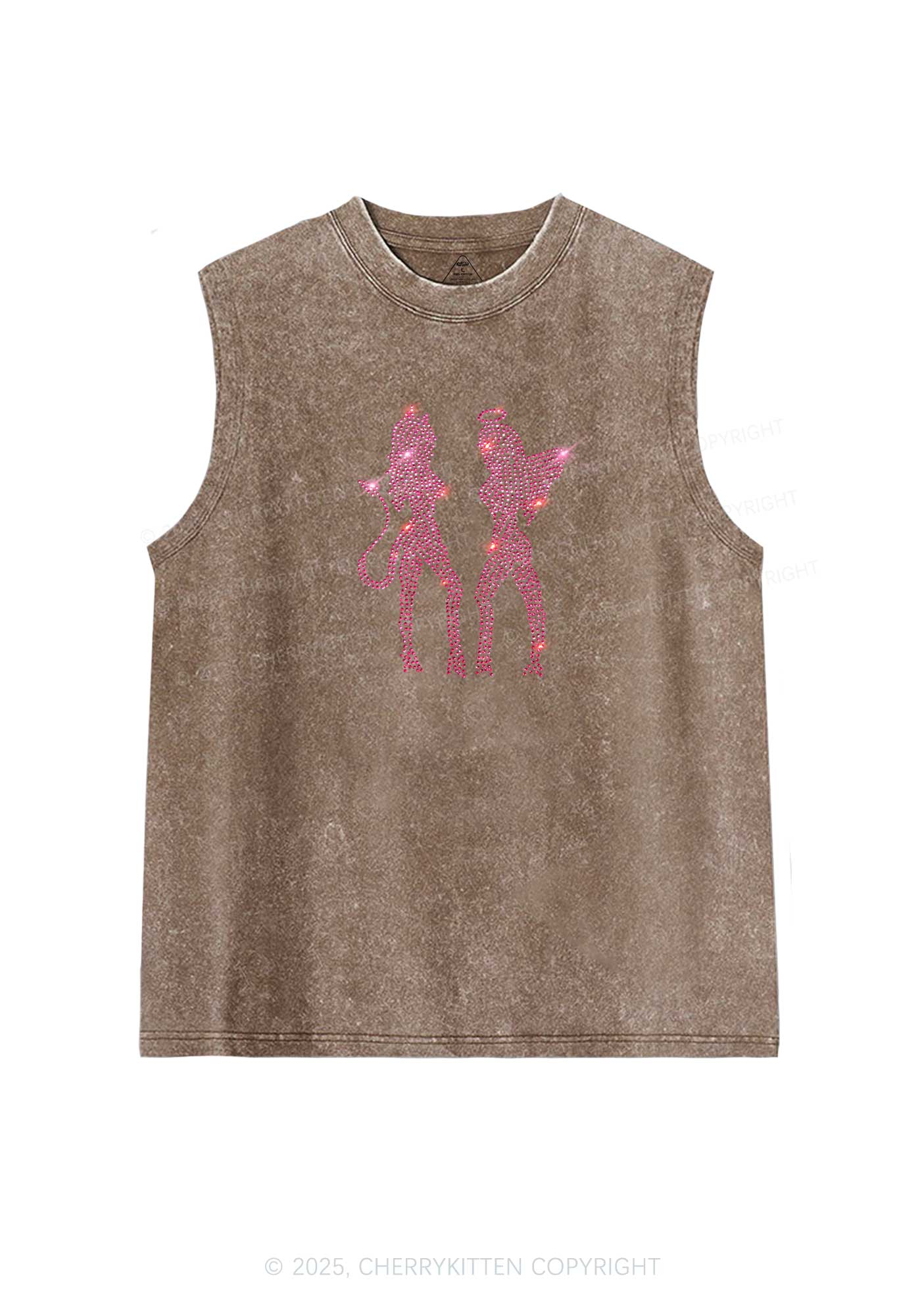Rhinestone Dancing Girls Y2K Washed Muscle Tank Cherrykitten