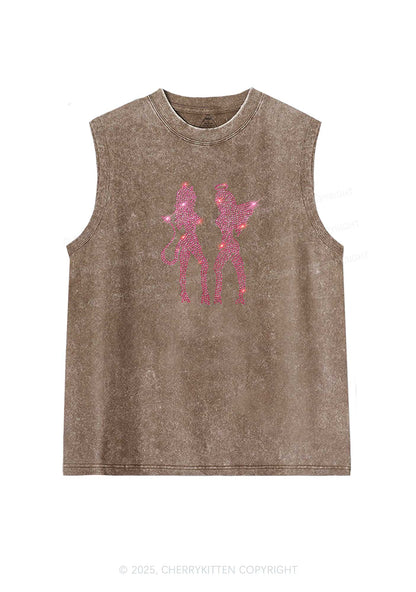 Rhinestone Dancing Girls Y2K Washed Muscle Tank Cherrykitten