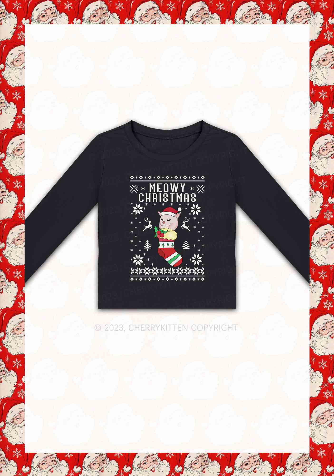 Meowy Christmas Socks Y2K Long Sleeve Crop Top Cherrykitten