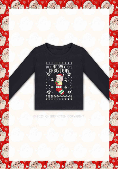 Meowy Christmas Socks Y2K Long Sleeve Crop Top Cherrykitten