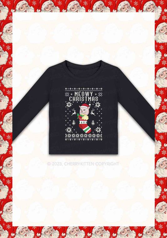 Meowy Christmas Socks Y2K Long Sleeve Crop Top Cherrykitten