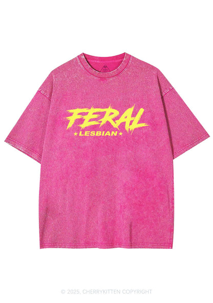 Feral Lesbian Pride Y2K Shirts Washed Tee Cherrykitten