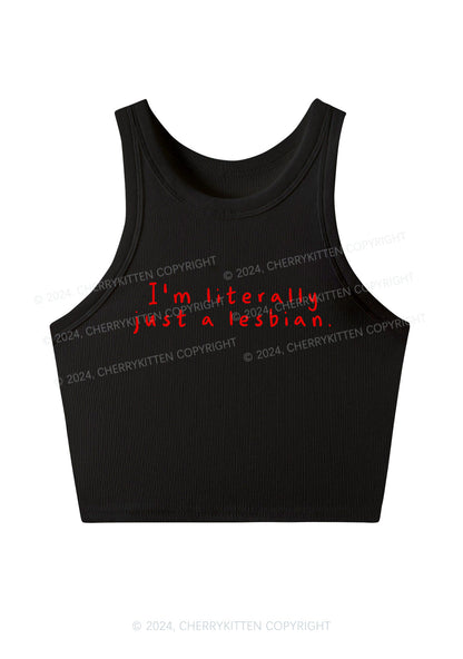 Just A Lesbian Y2K Crop Tank Top Cherrykitten