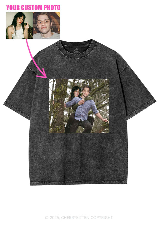 Custom Couple Face Y2K Shirts Washed Tee Cherrykitten