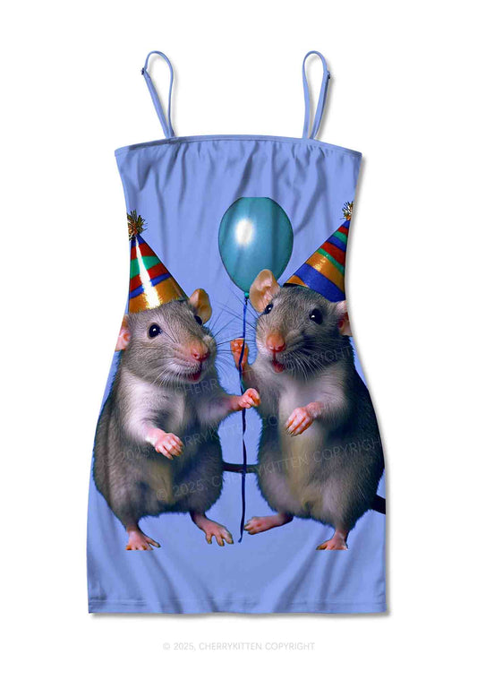 Balloon Party Rats Y2K Print Slip Dress Cherrykitten