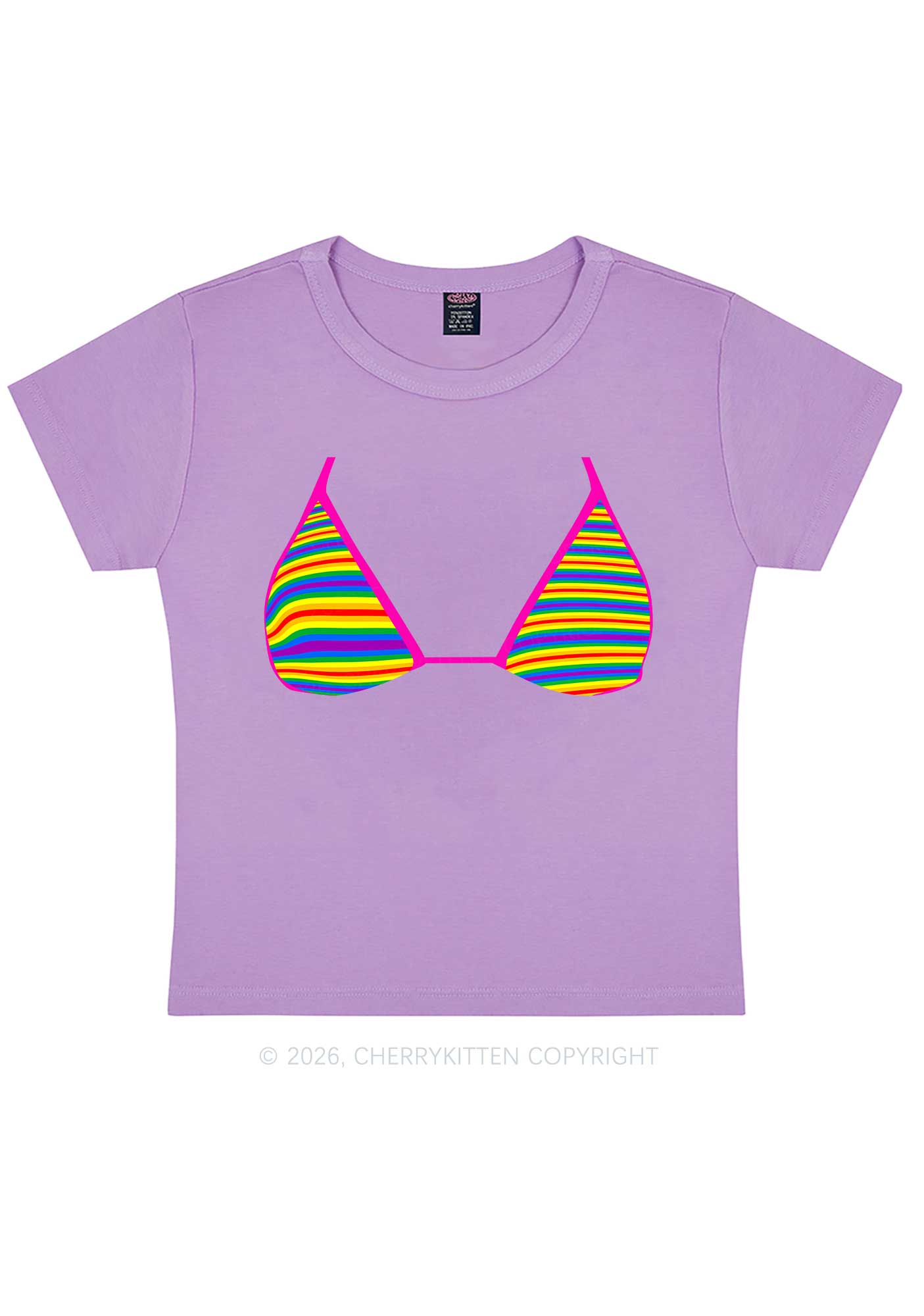 Rainbow Stripe Bra Pride Y2K Baby Tee Cherrykitten