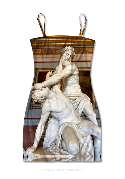 Statue Showdown Y2K Print Slip Dress Cherrykitten