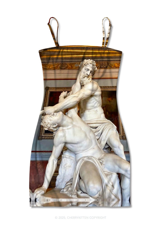 Statue Showdown Y2K Print Slip Dress Cherrykitten