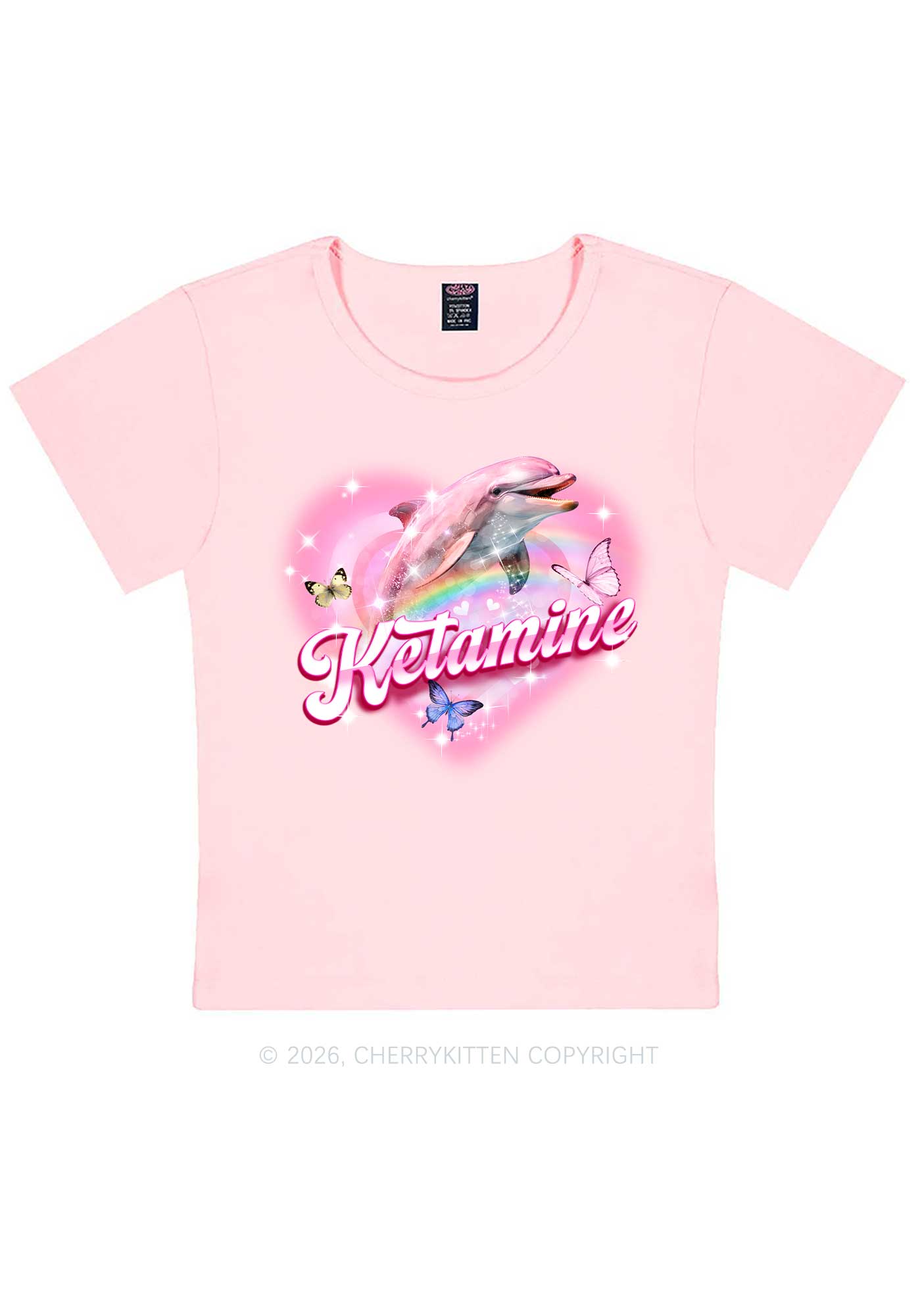Pink K Dolphin Y2K Baby Tee Cherrykitten