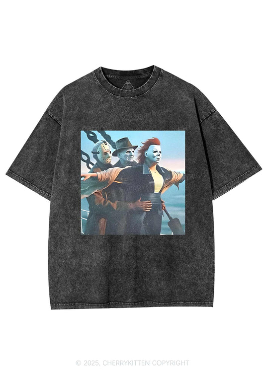 Halloween Horror Characters Y2K Washed Tee Cherrykitten