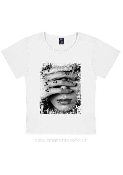 Tattoo Hand Portrait Kpop Y2K Baby Tee Cherrykitten