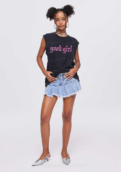 Rhinestone Good Girl Y2K Washed Muscle Tank Cherrykitten