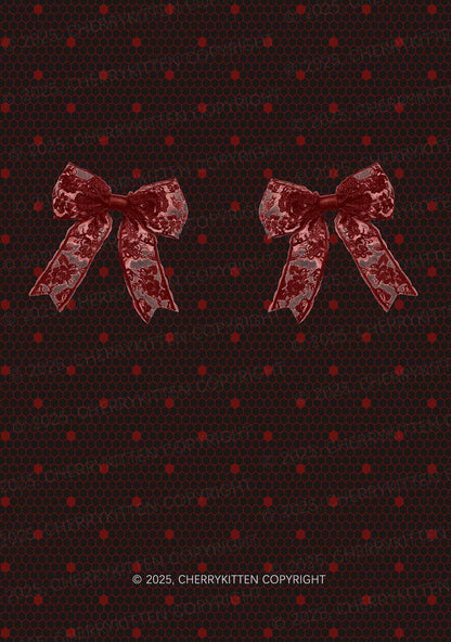 Bow Ties Y2K Mesh Long Sleeve Crop Top Cherrykitten