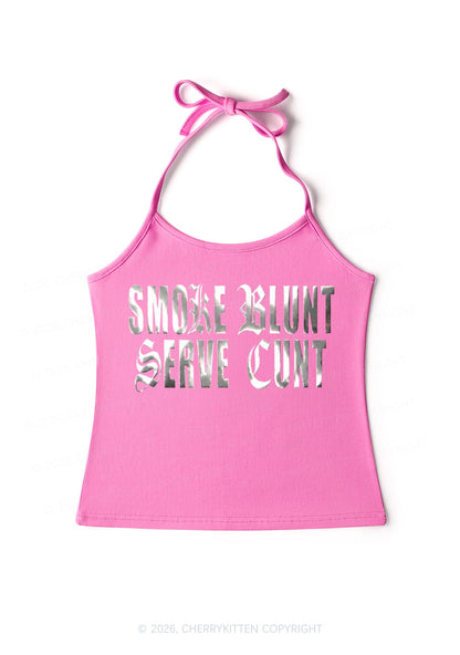Smoke Blunt Silver Foil Printed Y2K Halter Neck Cami Cherrykitten