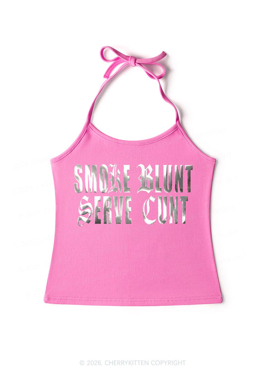 Smoke Blunt Silver Foil Printed Y2K Halter Neck Cami Cherrykitten