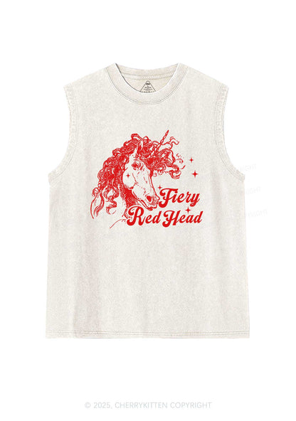 Fiery Red Head Y2K Washed Muscle Tank Cherrykitten