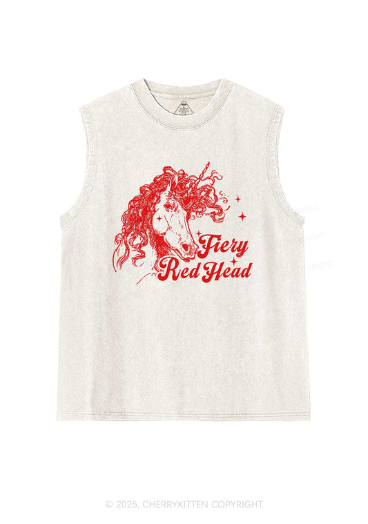 Fiery Red Head Y2K Washed Muscle Tank Cherrykitten