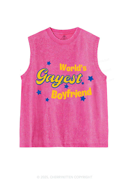 Worlds Gayest Boyfriend Pride Y2K Washed Muscle Tank Cherrykitten