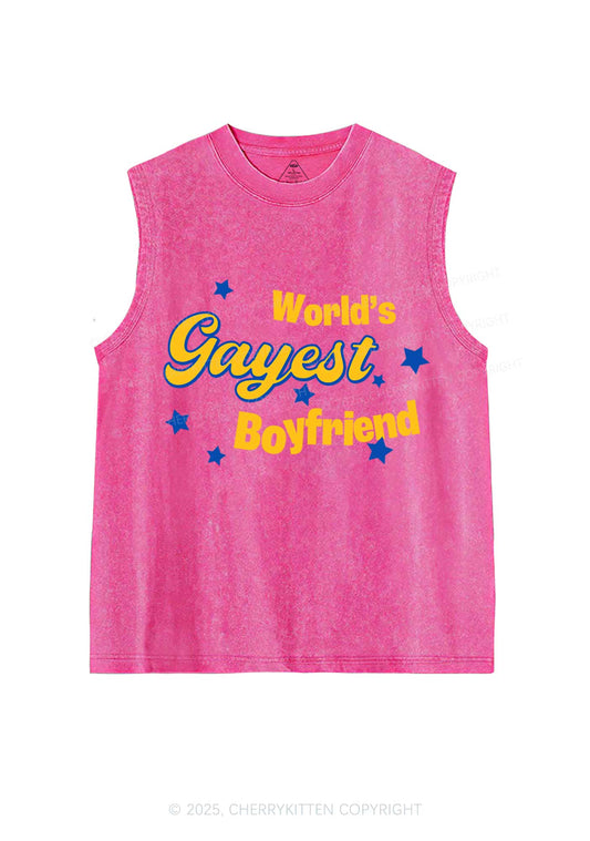 Worlds Gayest Boyfriend Pride Y2K Washed Muscle Tank Cherrykitten