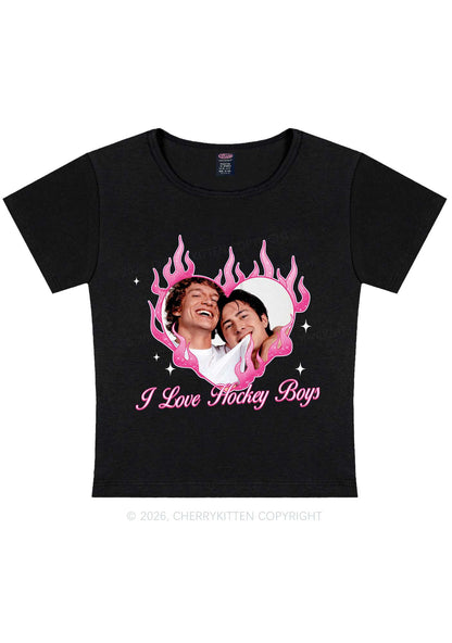 I Love Hockey Boys Pink Heart HR Y2K Baby Tee Cherrykitten