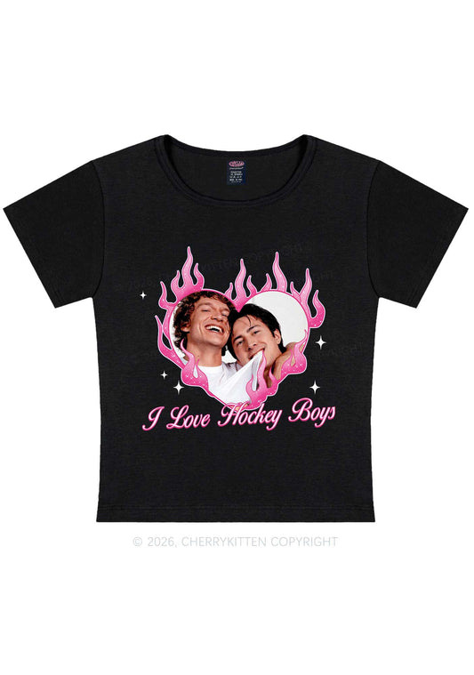 I Love Hockey Boys Pink Heart HR Y2K Baby Tee Cherrykitten