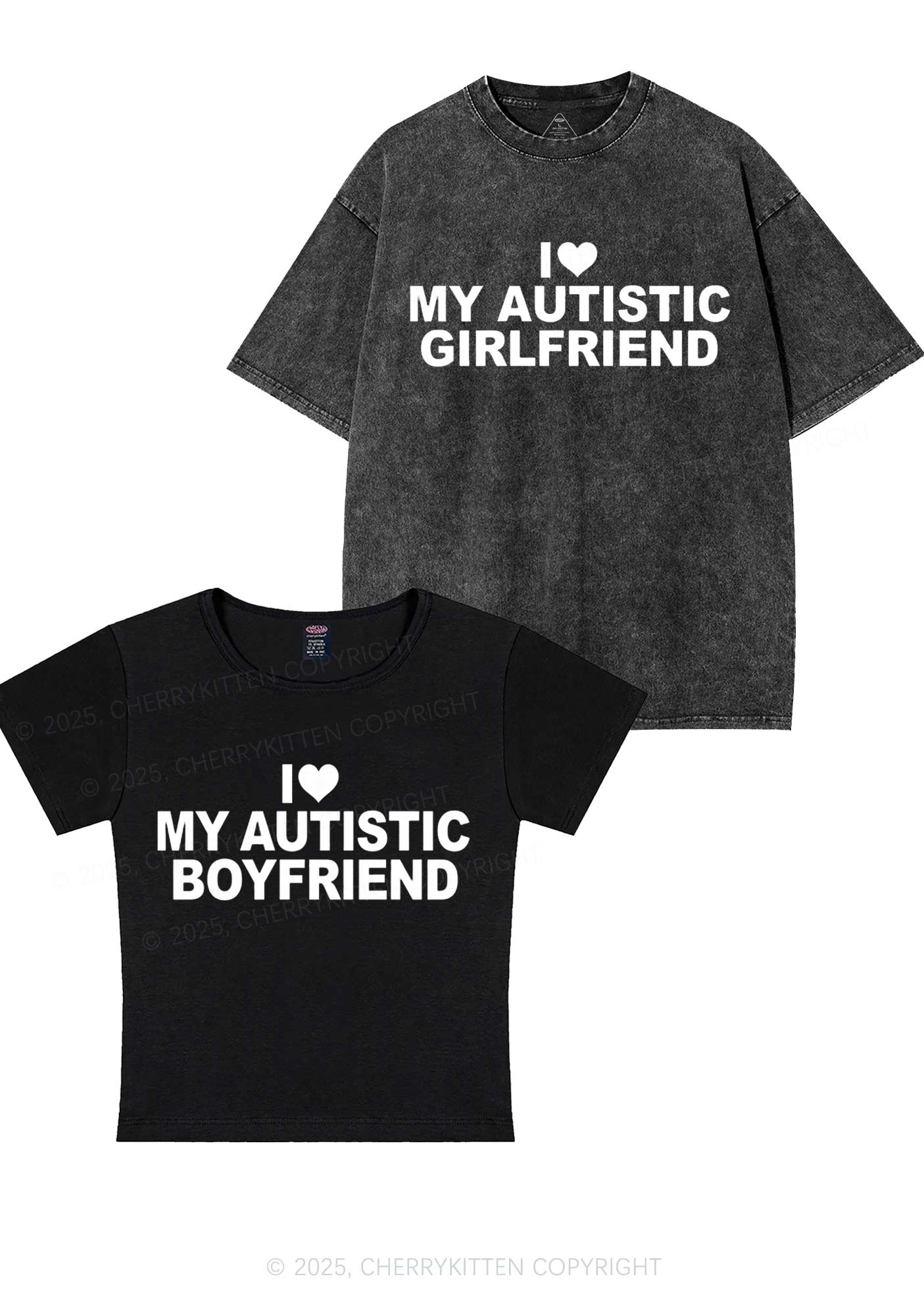 I Love My Autistic GF BF Y2K Valentine's Day Couple Shirt Cherrykitten