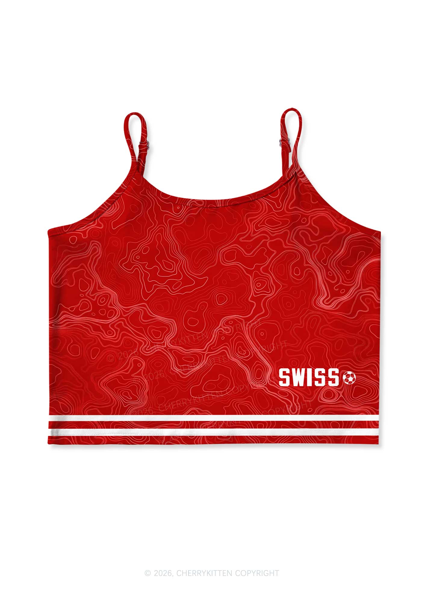 Red Topographic Line Y2K Print Cami Crop Top Cherrykitten