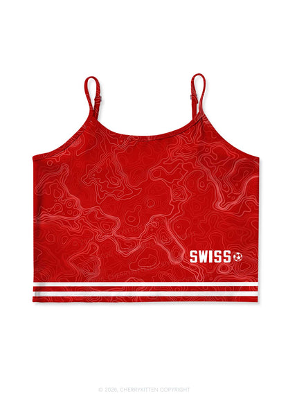 Red Topographic Line Y2K Print Cami Crop Top Cherrykitten