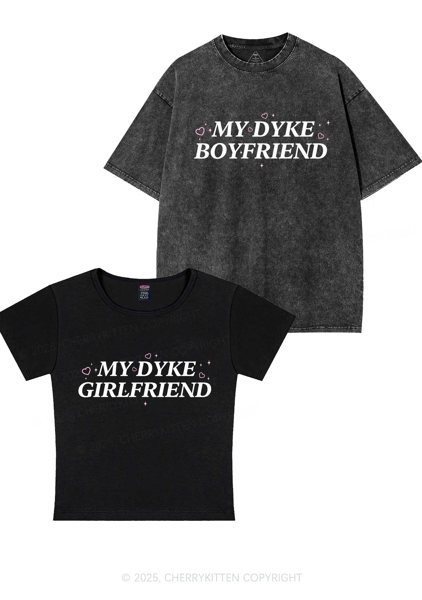 My Dyke BF GF Y2K Valentine's Day Couple Shirt Cherrykitten