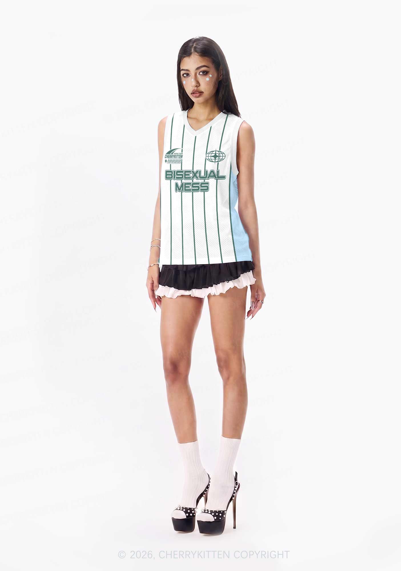 Green Stripes Bisexual Mess Pride Y2K Sport Jersey Tank Cherrykitten