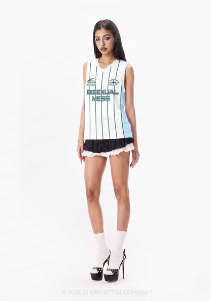 Green Stripes Bisexual Mess Pride Y2K Sport Jersey Tank Cherrykitten
