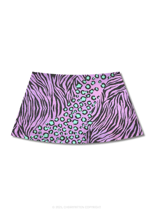 Lavender Zebra Y2K Print Mini Skirt Cherrykitten
