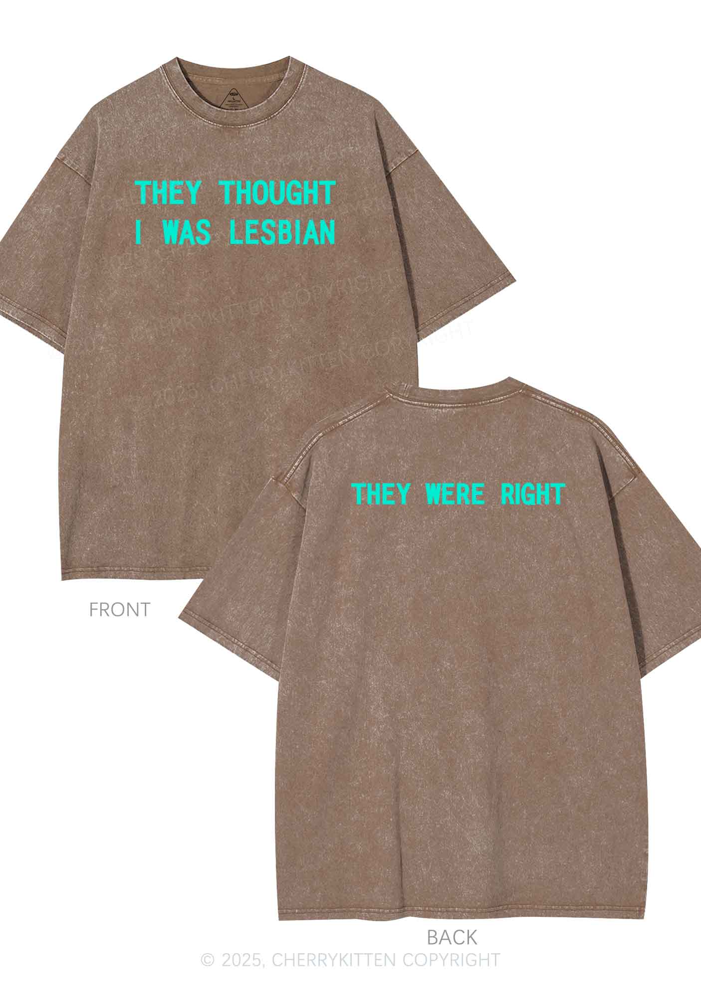 I Was Lesbian Two Sides Pride Y2K Shirts Washed Tee Cherrykitten