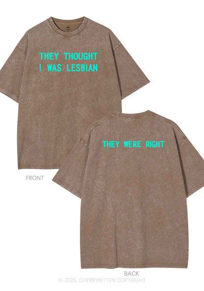 I Was Lesbian Two Sides Pride Y2K Shirts Washed Tee Cherrykitten