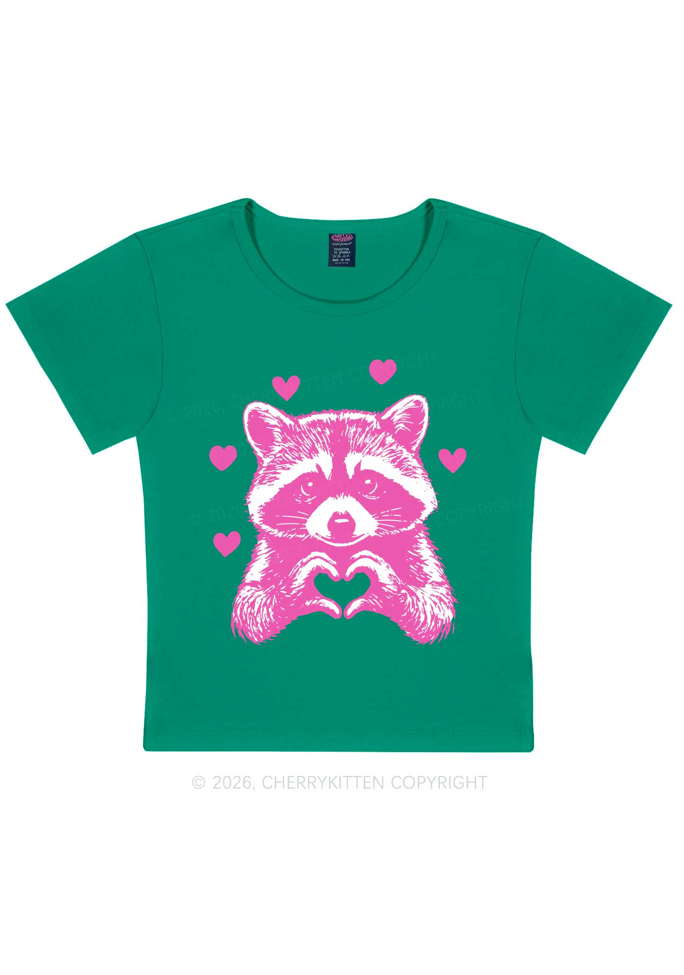 Pink Raccoon Heart Valentine's Day Y2K Baby Tee Cherrykitten
