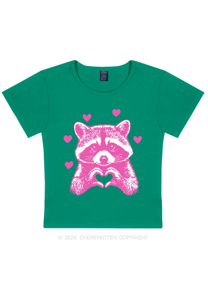 Pink Raccoon Heart Valentine's Day Y2K Baby Tee Cherrykitten