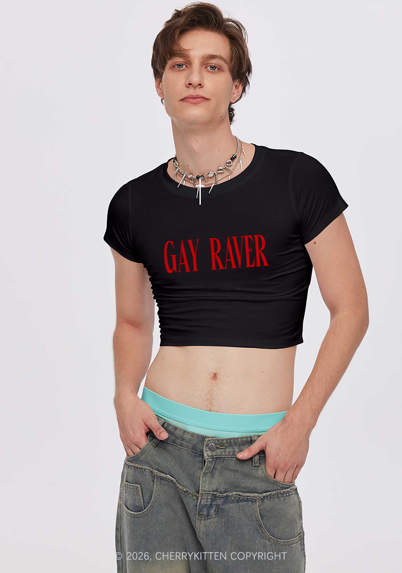 Gay Raver Pride Y2K Baby Tee Cherrykitten