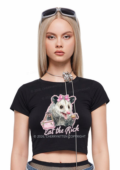 Eat The Rich Possum Y2K Baby Tee Cherrykitten