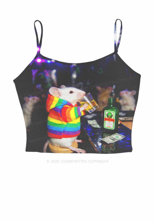 Rainbow Hoodie Rat Drinking Pride Y2K Mesh Cami Tank Cherrykitten