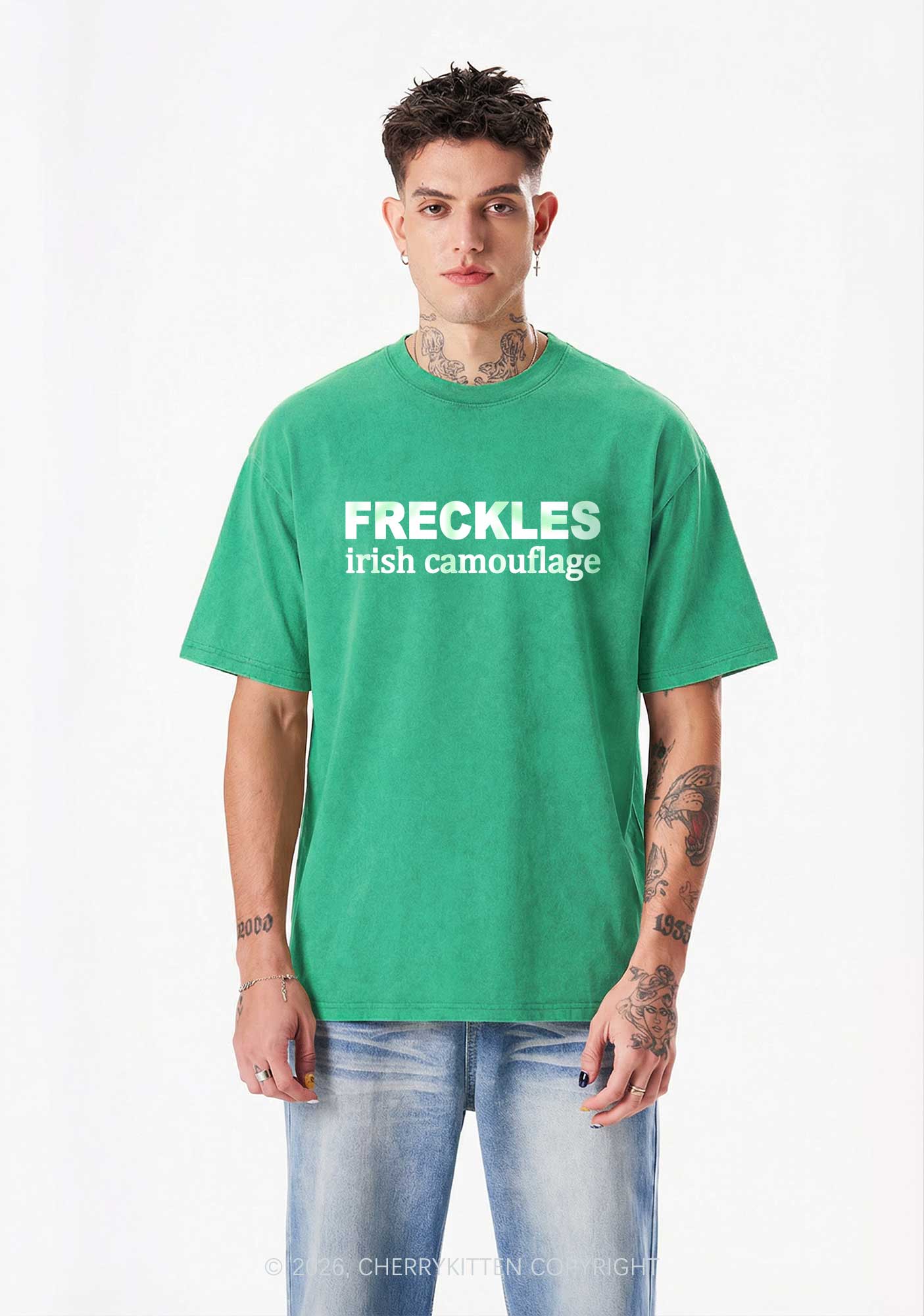 Freckles Irish Camouflage St Patricks Y2K Washed Tee Cherrykitten